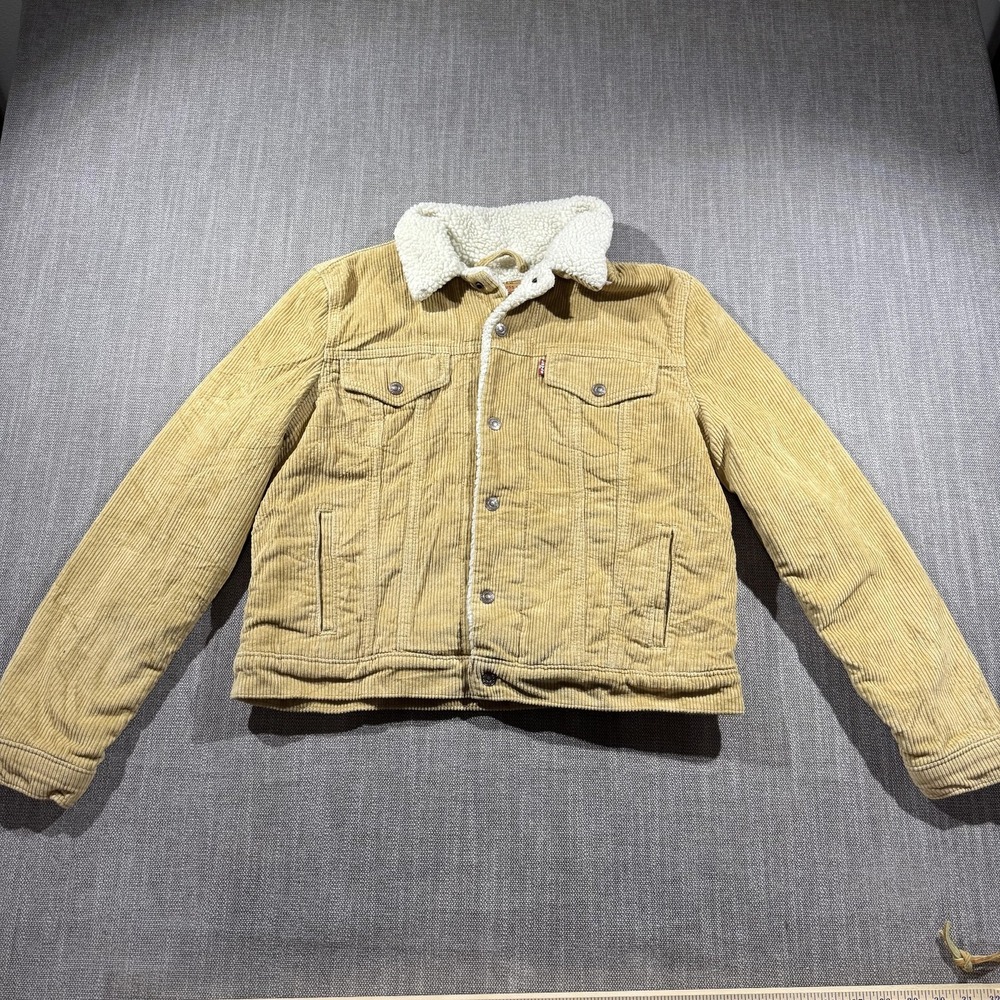 Levi's Jacket Mens Large Beige Velvet Quilted Sherpa Lined Button‎ Front Winter